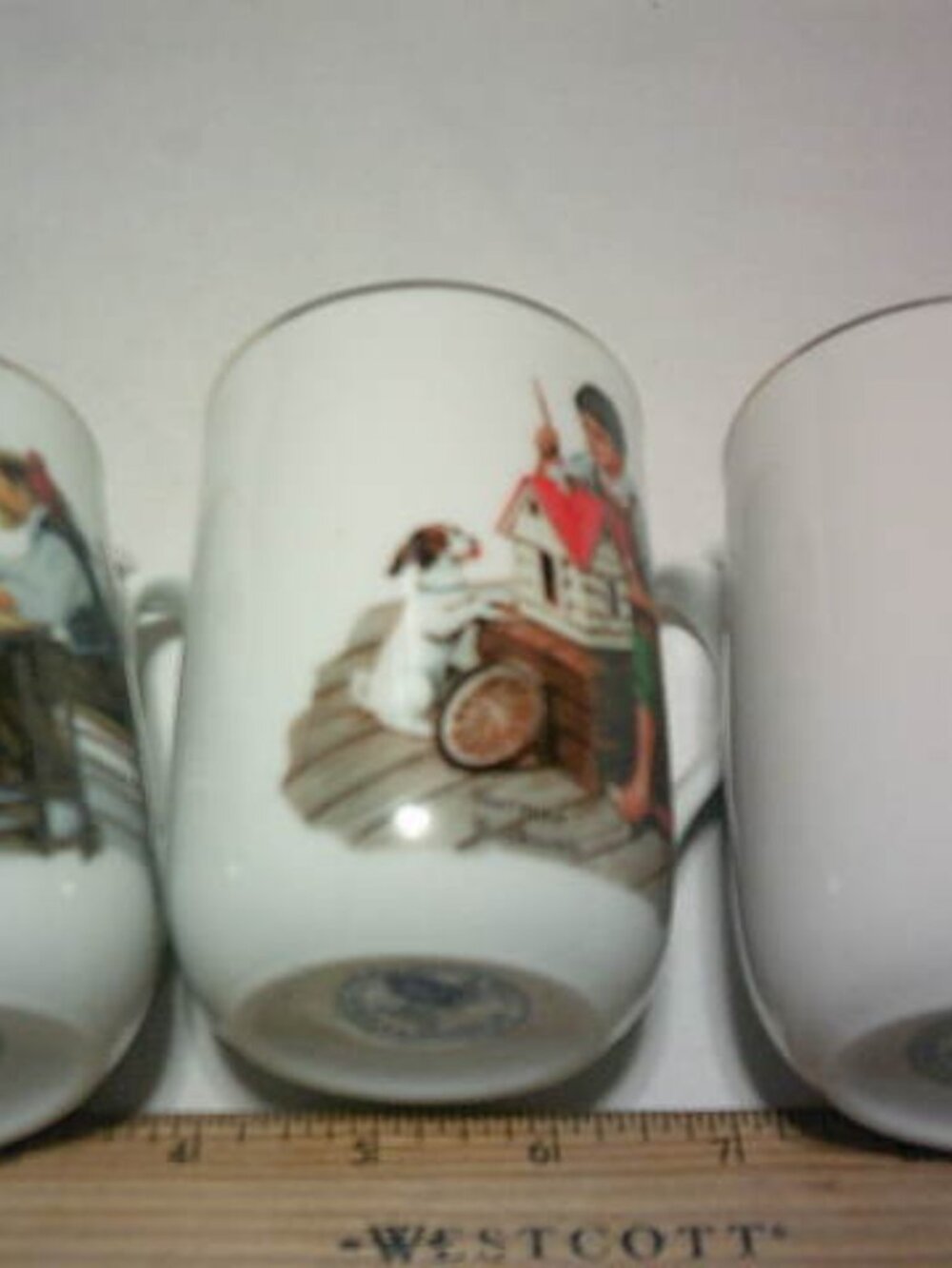 3 VTG NORMAN ROCKWELL 1982 CUPS MUGS A DOLLHOUSE FOR SIS, THE TOYMAKER, GOOD BO